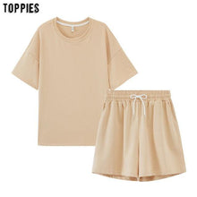 Tracksuits Two Peices Set Leisure Outfits Cotton Oversized t-shirts High Waist Shorts Candy Color - Fab Getup Shop