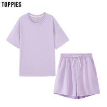 Tracksuits Two Peices Set Leisure Outfits Cotton Oversized t-shirts High Waist Shorts Candy Color - Fab Getup Shop