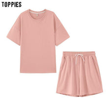 Tracksuits Two Peices Set Leisure Outfits Cotton Oversized t-shirts High Waist Shorts Candy Color - Fab Getup Shop