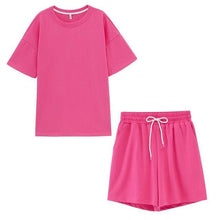 Tracksuits Two Peices Set Leisure Outfits Cotton Oversized t-shirts High Waist Shorts Candy Color - Fab Getup Shop