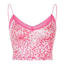 Pink Leopard Print Spaghetti Strap Top Women Summer Backless Lace Cami Tops Ladies - Fab Getup Shop