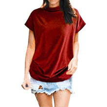 Loose T-Shirt Tees Tops Turtleneck Short Sleeve Cotton - Fab Getup Shop