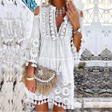 Summer tassel boho dress women v Neck seven sleeve loose short dresses femme holiday bohemian chic dress plus size rode - Fab Getup Shop