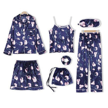 Women's 7 Pieces Pajamas Sets Faux Silk Striped Pajama Women Sleepwear Sets Spring Summer Autumn - Fab Getup Shop
