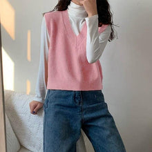 Autumn Sweater Vest Women's Vest  Sweater Korean Elegant Student V-neck Pullover Loose Casual Knitting - Fab Getup Shop