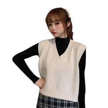 Autumn Sweater Vest Women's Vest  Sweater Korean Elegant Student V-neck Pullover Loose Casual Knitting - Fab Getup Shop