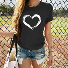 Heart Print T Shirt Women Short Sleeve O Neck Loose Tshirt - Fab Getup Shop