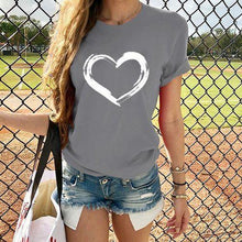 Heart Print T Shirt Women Short Sleeve O Neck Loose Tshirt - Fab Getup Shop