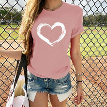 Heart Print T Shirt Women Short Sleeve O Neck Loose Tshirt - Fab Getup Shop