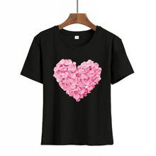 Heart Print T Shirt Women Short Sleeve O Neck Loose Tshirt - Fab Getup Shop