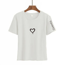 Heart Print T Shirt Women Short Sleeve O Neck Loose Tshirt - Fab Getup Shop