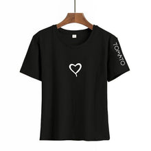 Heart Print T Shirt Women Short Sleeve O Neck Loose Tshirt - Fab Getup Shop