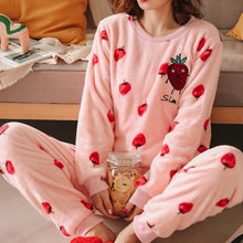 Autumn Winter Warm Flannel Women Pajamas Sets Thick Coral Velvet Long Sleeve Cartoon Sleepwear Flannel Pajamas Set Girl - Fab Getup Shop