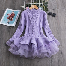 Winter Knitted Chiffon Girl Dress Christmas Party Long Sleeve Children Clothes Kids - Fab Getup Shop