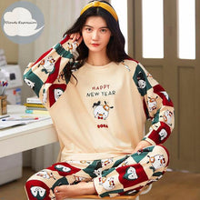 Winter Sleep Lounge Pajama Long Sleeve Top + Long Pant Woman Pajama Set Cartoon Pajamas Cotton - Fab Getup Shop