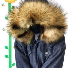Faux Fur Collar Denim Jacket Women Winter Hooded Warm Jean Jacket Student Basic Short Parkas - Fab Getup Shop