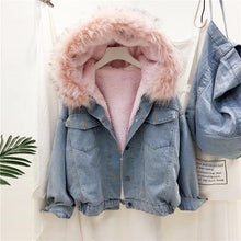 Faux Fur Collar Denim Jacket Women Winter Hooded Warm Jean Jacket Student Basic Short Parkas - Fab Getup Shop