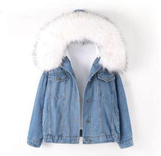 Faux Fur Collar Denim Jacket Women Winter Hooded Warm Jean Jacket Student Basic Short Parkas - Fab Getup Shop