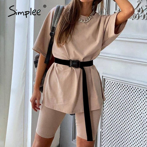 Solid Outfits Women's Two Piece Suit with Belt Home Loose Sports Tracksuits  Bicycle - Fab Getup Shop