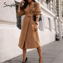 Simplee Office lady camel autumn winter female wool coat High street fashion long sleeve coat Elegant pocket outwear with belt - Fab Getup Shop