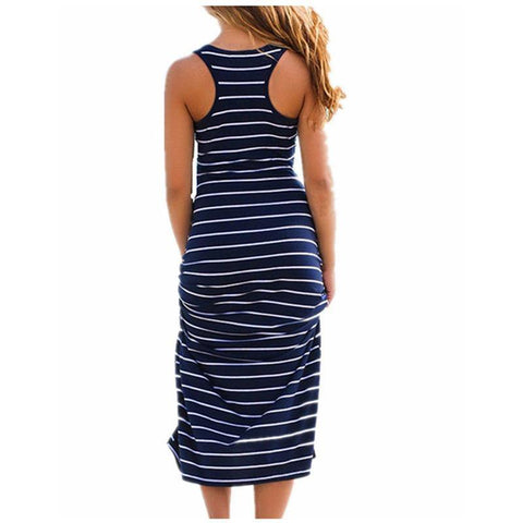 Plus Size Women Maxi Long Dress Summer Style Sexy Ladies Beach Vest Dress Striped Boho Long Sleeveless Casual Vestidos M0095 - Fab Getup Shop