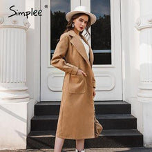 Simplee Office lady camel autumn winter female wool coat High street fashion long sleeve coat Elegant pocket outwear with belt - Fab Getup Shop