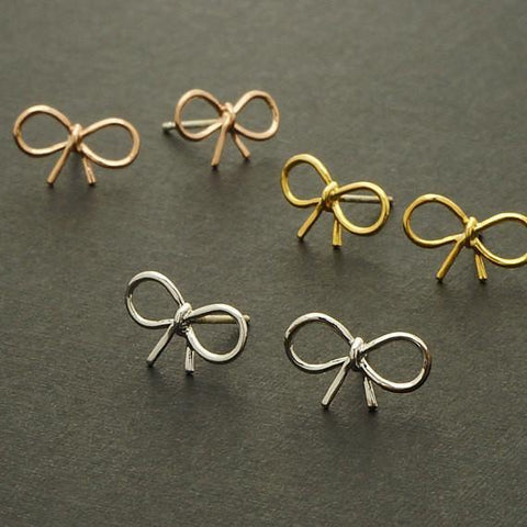 Min 1pc Gold Silver and Rose Gold Fashion Jewelry Tiny Bow Stud Earrings Dainty  Knot Ribbon  Earrings for Women ED055 - Fab Getup Shop