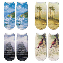 New 3D Printed Oil Painting Wave Beach Socks Summer Women Landscape Boat Bird Paint Kawaii Short Ankle Socks Calcetines Mujer - Fab Getup Shop