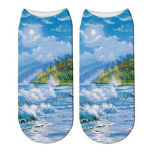 New 3D Printed Oil Painting Wave Beach Socks Summer Women Landscape Boat Bird Paint Kawaii Short Ankle Socks Calcetines Mujer - Fab Getup Shop