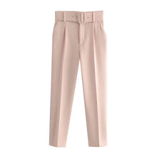 Office Wear Pants With Belt Side Pockets - Women's High Waist Ankle Trousers