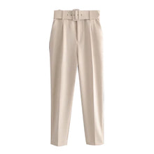 Office Wear Pants With Belt Side Pockets - Women's High Waist Ankle Trousers