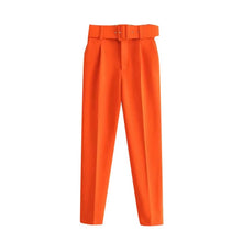 Office Wear Pants With Belt Side Pockets - Women's High Waist Ankle Trousers