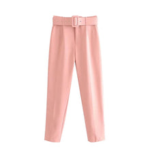 Office Wear Pants With Belt Side Pockets - Women's High Waist Ankle Trousers