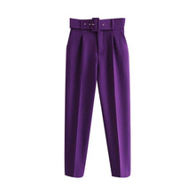 Office Wear Pants With Belt Side Pockets - Women's High Waist Ankle Trousers