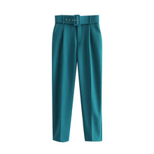 Office Wear Pants With Belt Side Pockets - Women's High Waist Ankle Trousers