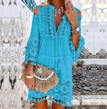 Summer tassel boho dress women v Neck seven sleeve loose short dresses femme holiday bohemian chic dress plus size rode - Fab Getup Shop