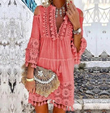 Summer tassel boho dress women v Neck seven sleeve loose short dresses femme holiday bohemian chic dress plus size rode - Fab Getup Shop