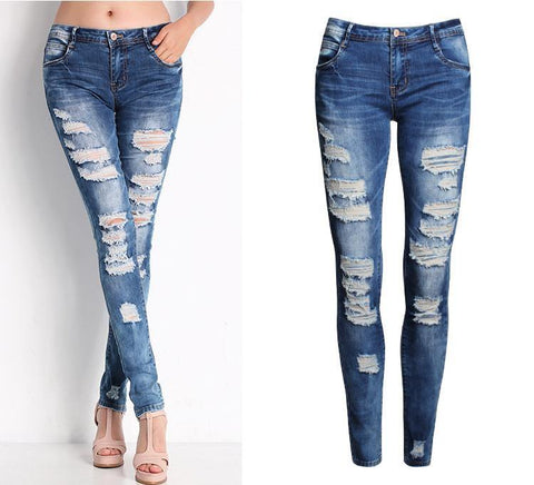 Ladies Cotton Denim Pants Stretch Womens Bleach Ripped Skinny Jeans Denim Jeans For Female - Fab Getup Shop