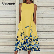 2021 Spring Summer Floral Print Party Dress Women Round Neck Sleeveless A-Line Dress Casual Loose Pocket Long Sexy Dress - Fab Getup Shop