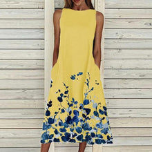 2021 Spring Summer Floral Print Party Dress Women Round Neck Sleeveless A-Line Dress Casual Loose Pocket Long Sexy Dress - Fab Getup Shop
