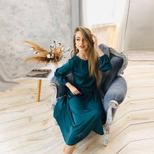 Women Vintage Sashes Satin A-line Party Dress Long Sleeve O neck Solid Elegant Casual Mid Dress 2021 Summer New Fashion Dress - Fab Getup Shop