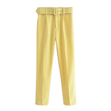 Office Wear Pants With Belt Side Pockets - Women's High Waist Ankle Trousers