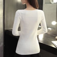 Casual Long Sleeve autumn Knitted Sweater Slim White