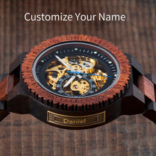 Men's Mechanical Water Resistant Wooden Watch - Customizable Wood Style Wristwatch