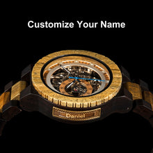 Men's Mechanical Water Resistant Wooden Watch - Customizable Wood Style Wristwatch