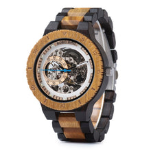 Men's Mechanical Water Resistant Wooden Watch - Customizable Wood Style Wristwatch