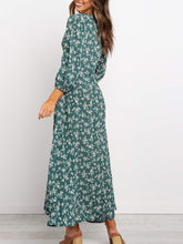 Elegant V Neck Floral Print Long Sleeve Womens Dress