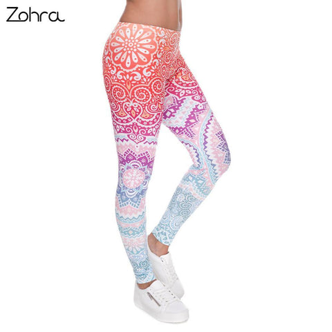 Zohra Brands Women Fashion Legging Aztec Round Ombre Printing leggins Slim High Waist  Leggings Woman Pants - Fab Getup Shop