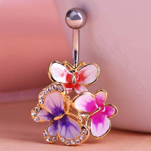 Gold Enamel Esmalte Crystal Body Feminino Umbigo Body Jewelry Navel Piercing Butterfly Belly Ring Medical Steel Umbilical Ring - Fab Getup Shop