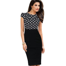 Nice-forever Print Stylish Elegant Casual Work Ruched Cap Sleeve Gather O-Neck Bodycon Knee Women Office Pencil Dress B316 - Fab Getup Shop